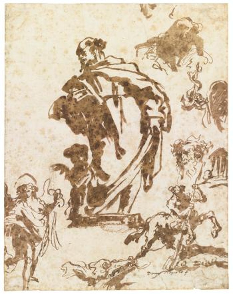 Recto: Standing Figure Of An Apostle, And Other Studies; Verso: Hercules And Antaeus by Giovanni Domenico Tiepolo