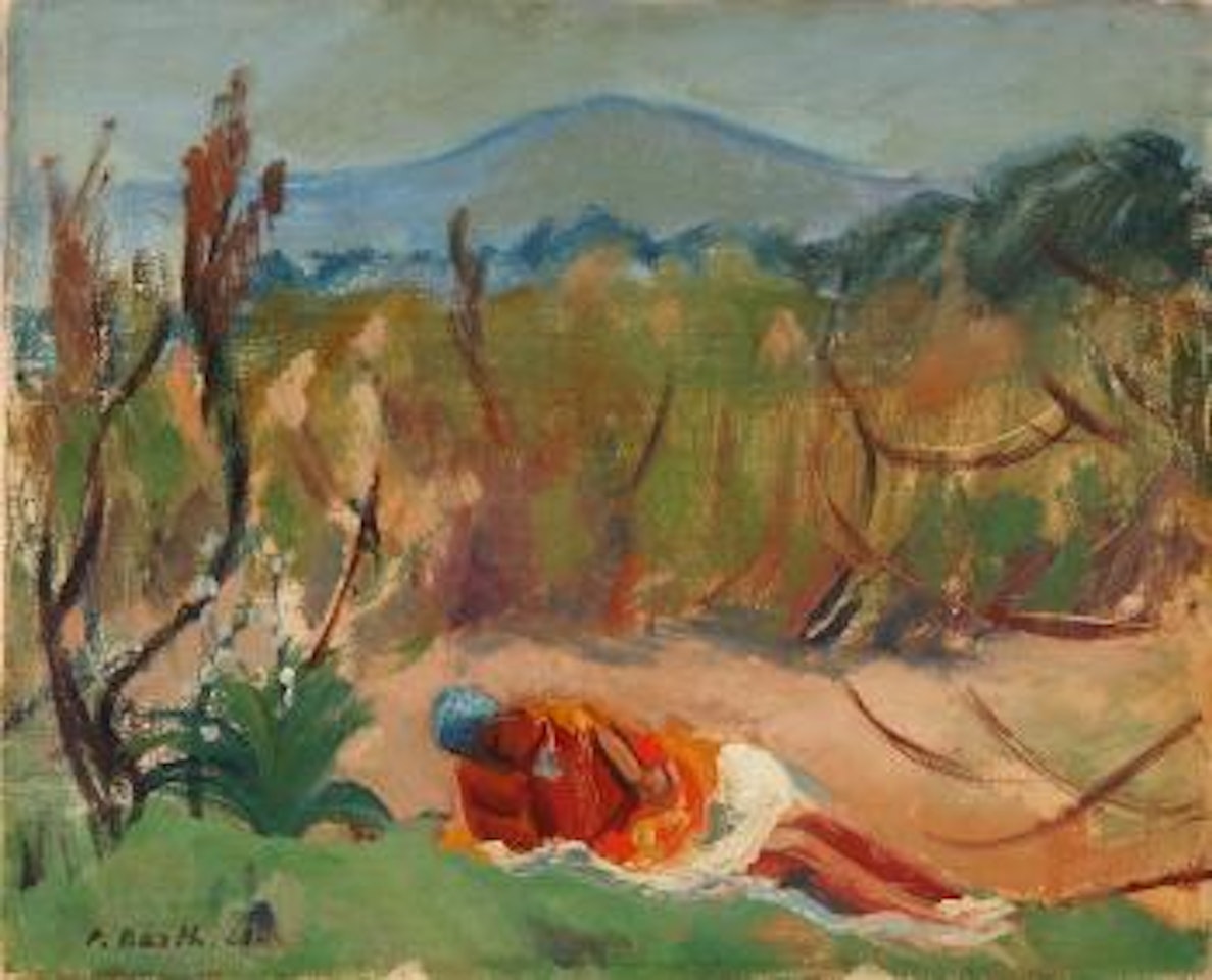 Liegende Frau in Landschaft by Paul Basilius Barth
