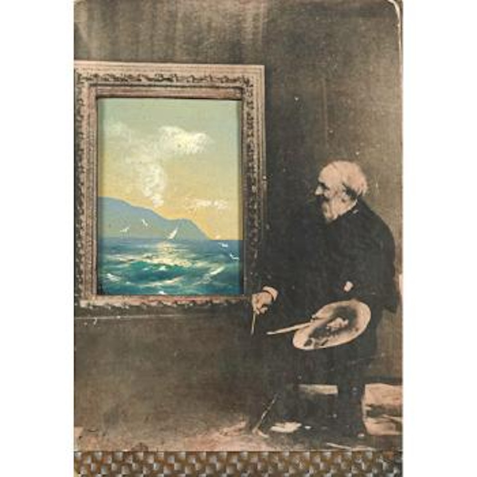 Seaside view with portrait of Ivan Aivazovsky by Ivan Konstantinovich Aivazovsky