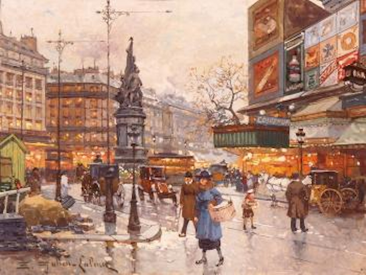 Pariser Strassenszene: Quai Mégisserie by Eugene Galien-Laloue