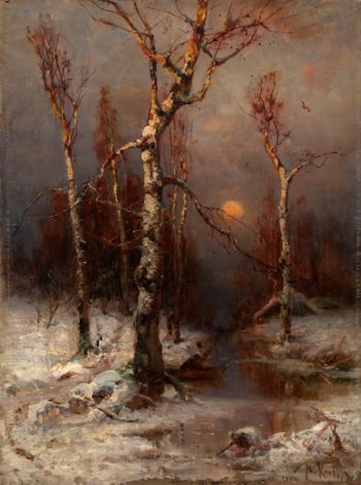 Sunset in a winter forest by Yuli Yulievich Klever the Younger