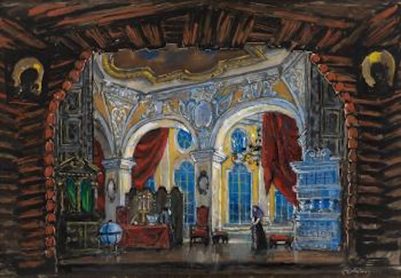 Set design for the second act of Mussorgsky's opera Khovanshchina by Mstislav Valerianovich Dobuzhinsky