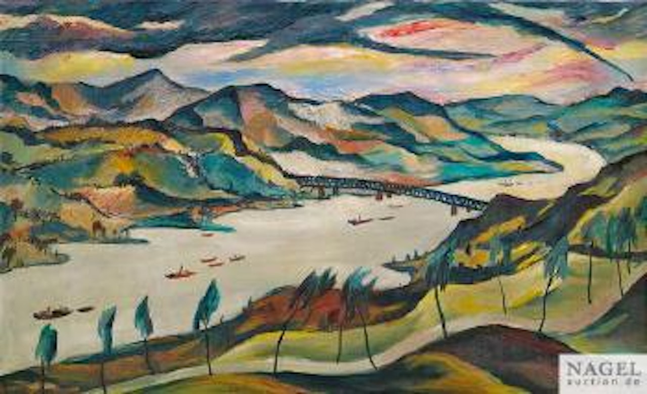Ansicht vom Rhein mit dem Siebengebirge by Franz Heckendorf