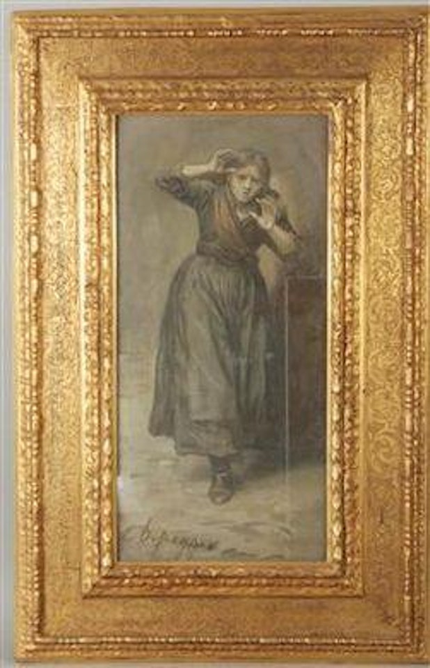 Sich fürchtendes Mädchen by Franz von Defregger