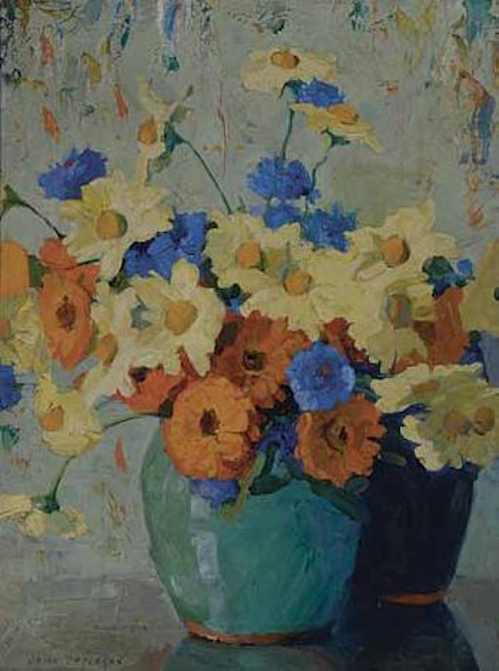 A still life - daisies, peonies, zinnias by Jane Peterson