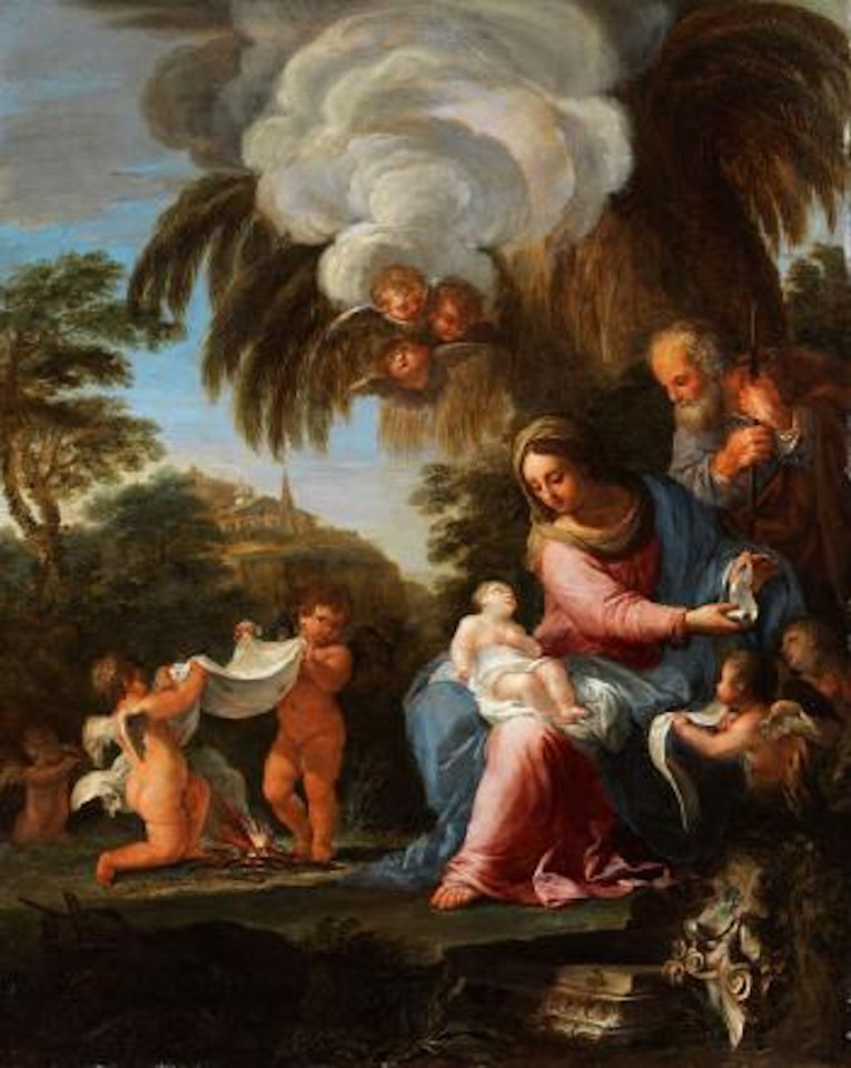 Die Heilige Familie in Hügeliger Landschaft by Attributed to Carlo Maratta