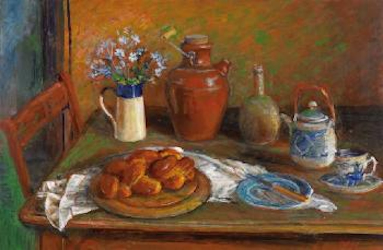 Brioche and plumbago by Margaret Hannah Olley