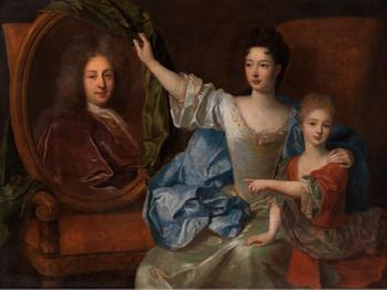 Mutter und Kind Neben dem Portrait des Vaters by French School