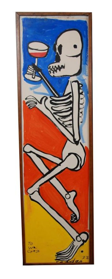 Skeleton drinking wine by Alexander Calder