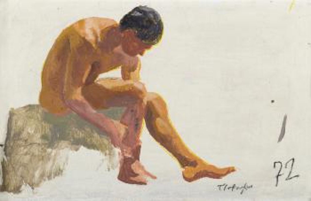 Homme assis sur un rocher by Yannis Tsarouchis