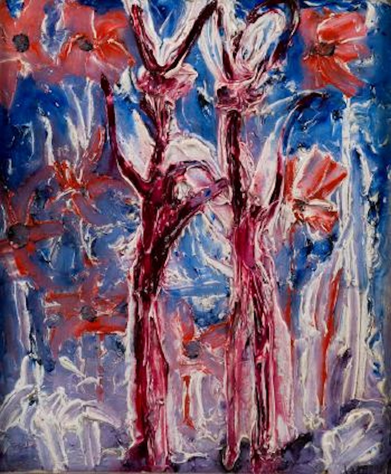 Troncs rouges sur fond bleu by Thanos Tsingos