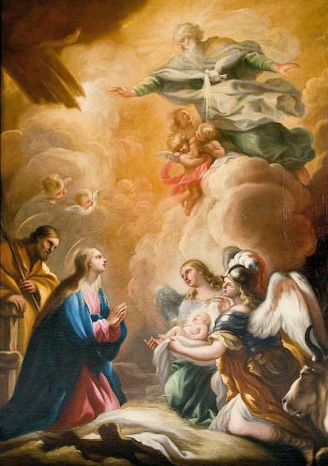 San Miguel y San Gabriel presentan el Niño Jesús a la Virgen by Circle of Luca Giordano