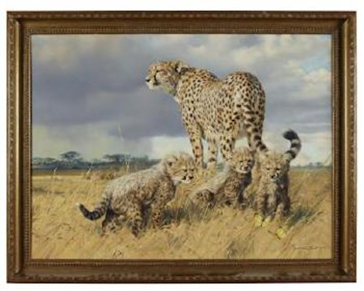 A cheetah and cubs by Donald Grant