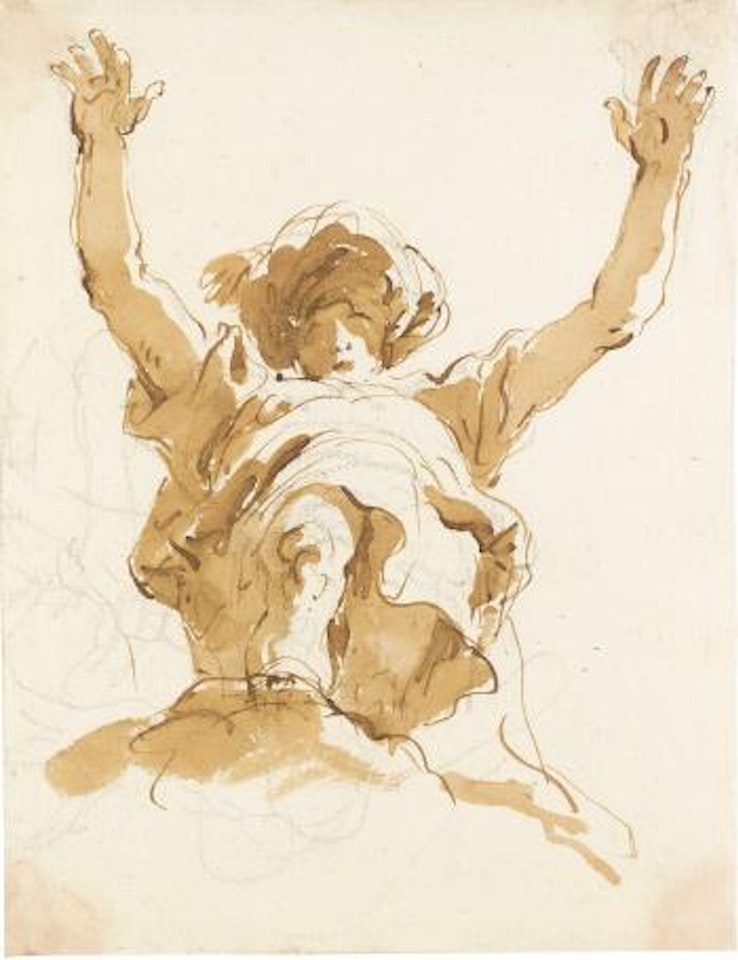 Study Of a Figure With a Turban And Raised Arms, Seen From Below by Giovanni Battista Tiepolo