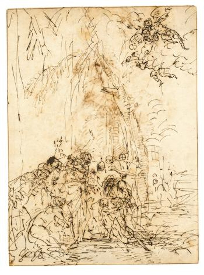 Recto: The Raising Of Lazarus; Verso: Studies Of The Head And Shoulder Of a Soldier Holding a Spear by Salvator Rosa