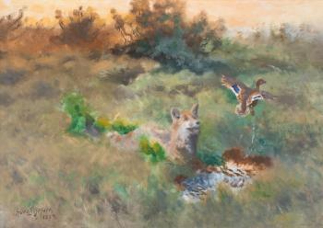 Fox and mallard by Bruno Liljefors