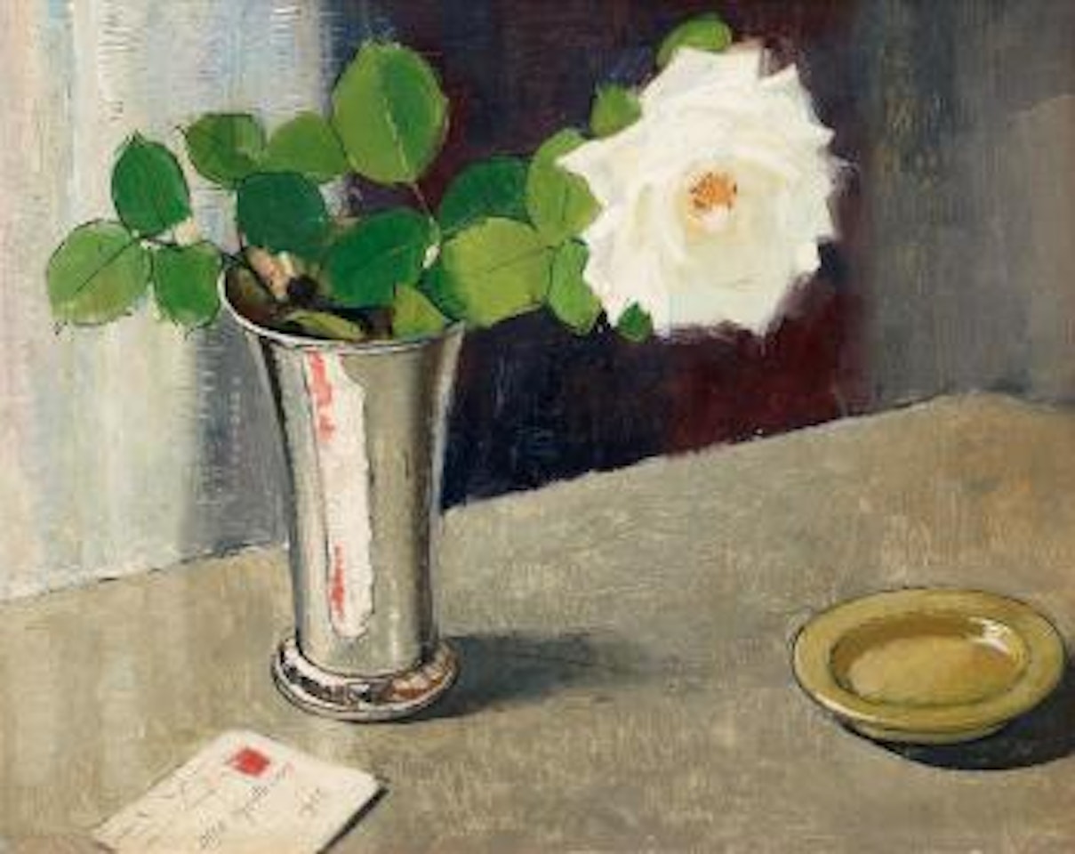 Still life with white rose and a letter by Olle Hjortzberg