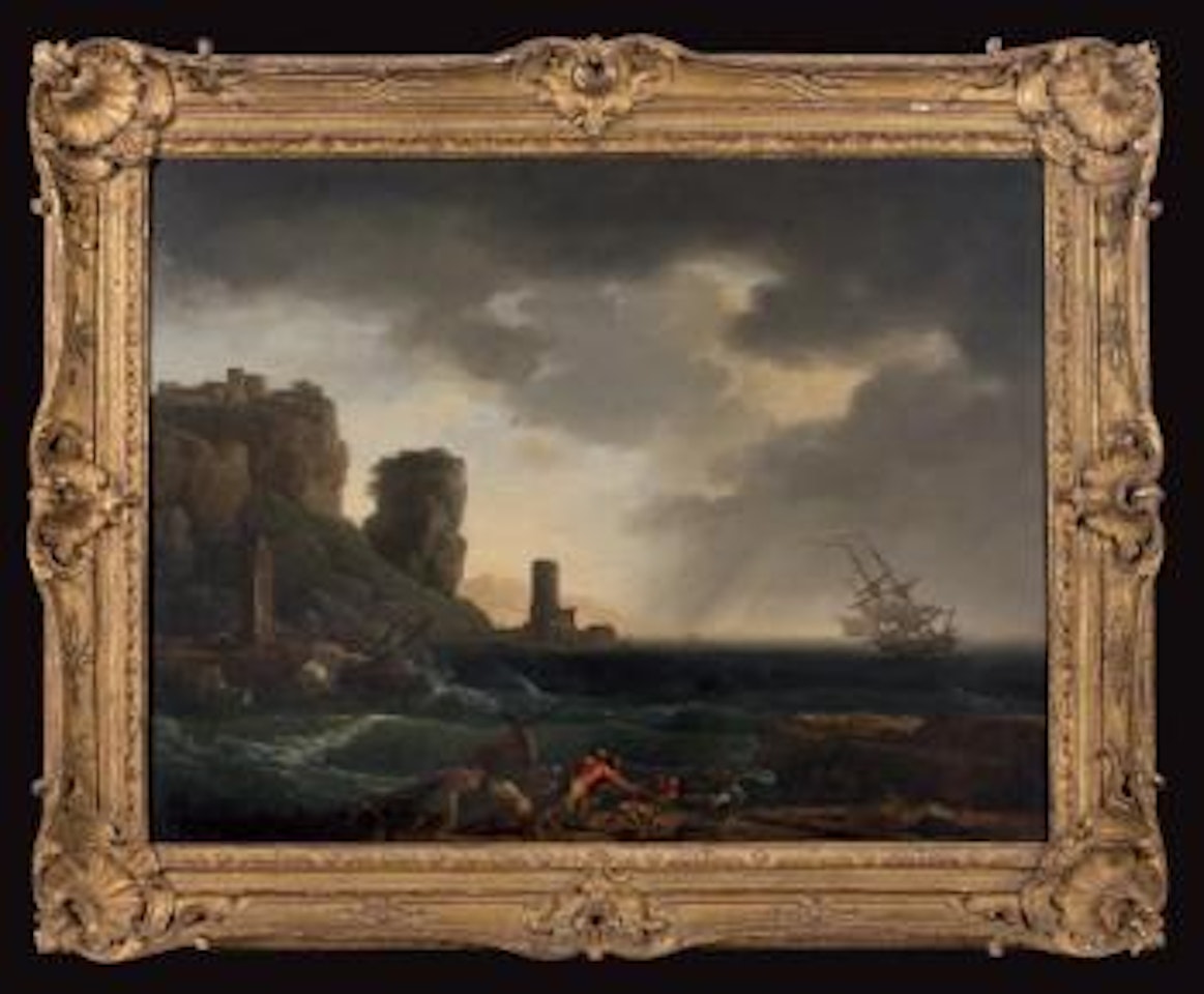 Pêcheurs remontant une barque par gros temps by Claude Joseph Vernet