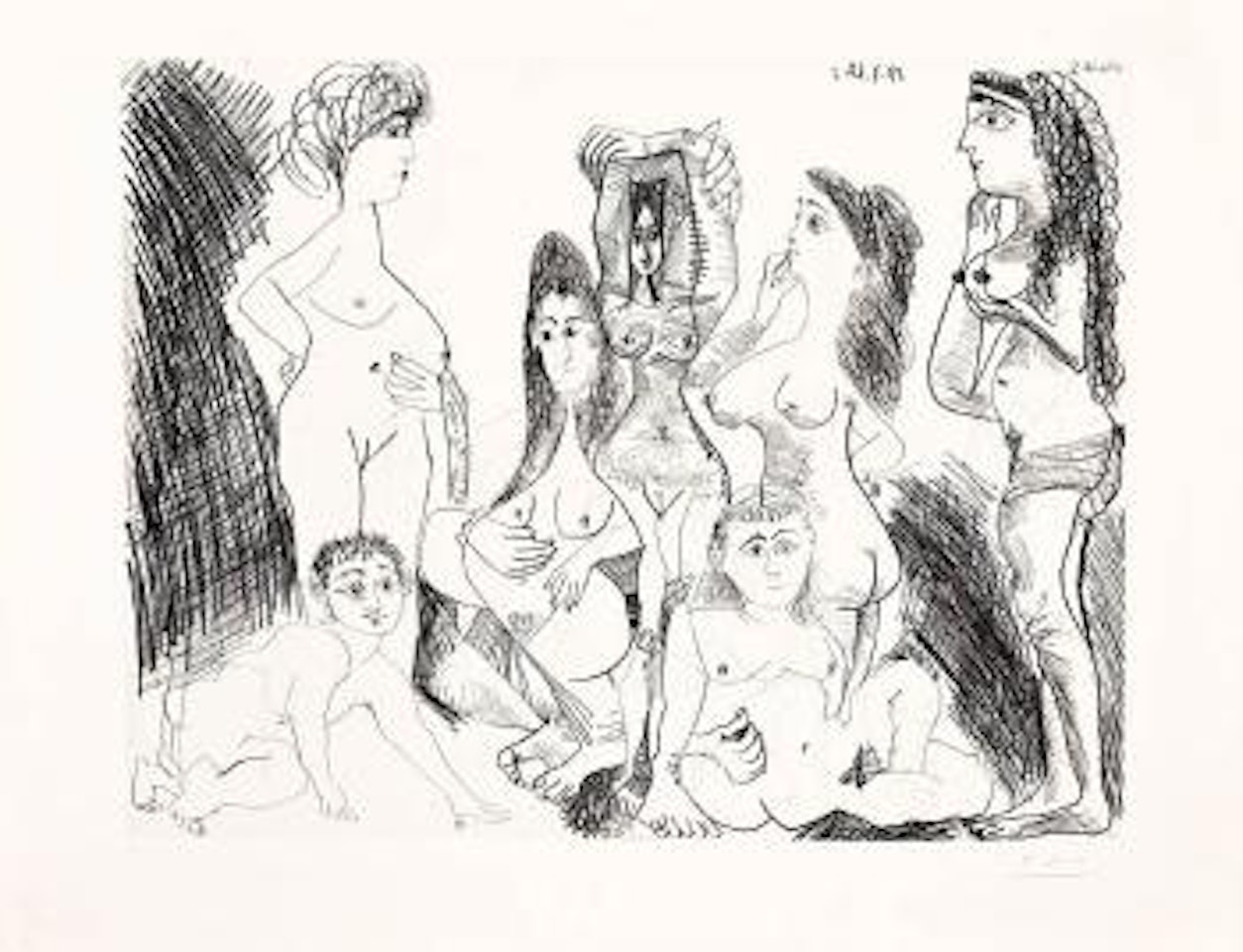 Gamin se glissant dans un hammam un jour réservé aux femmes (Les 347, pl 187) by Pablo Picasso