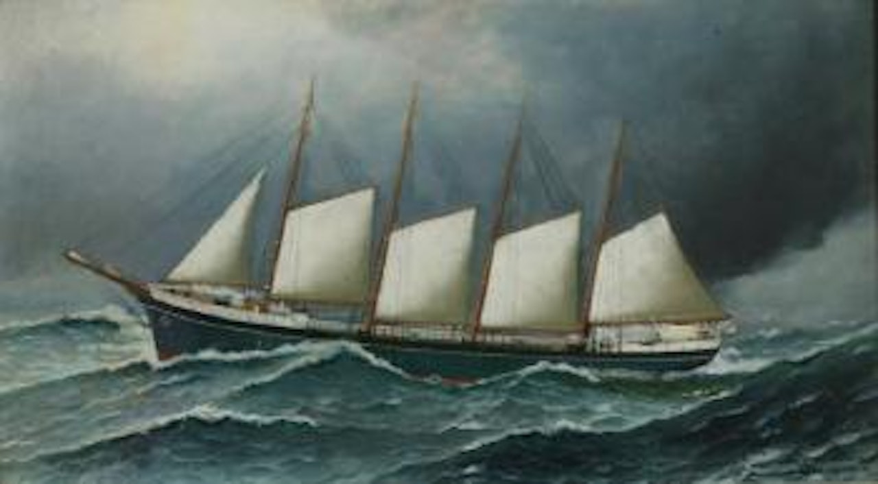 Four mast schooner in heavy weather by Antonio Jacobsen