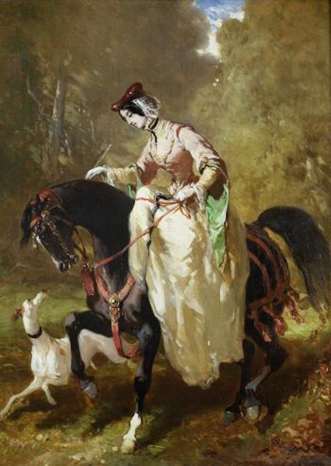 Deux Amazones: Amazone en bleue; Amazone au lévier by Alfred de Dreux