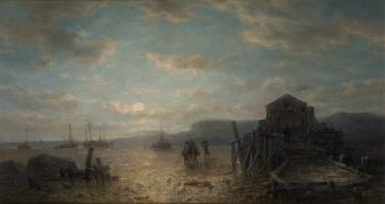 Crépuscule sur la plage animée by François Etienne Musin