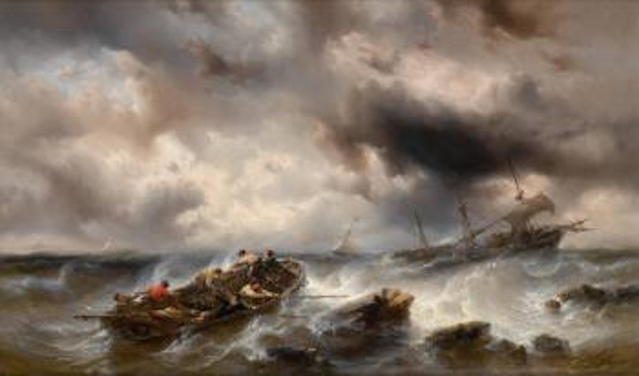 Scène de naufrage au coucher du soleil by François Etienne Musin