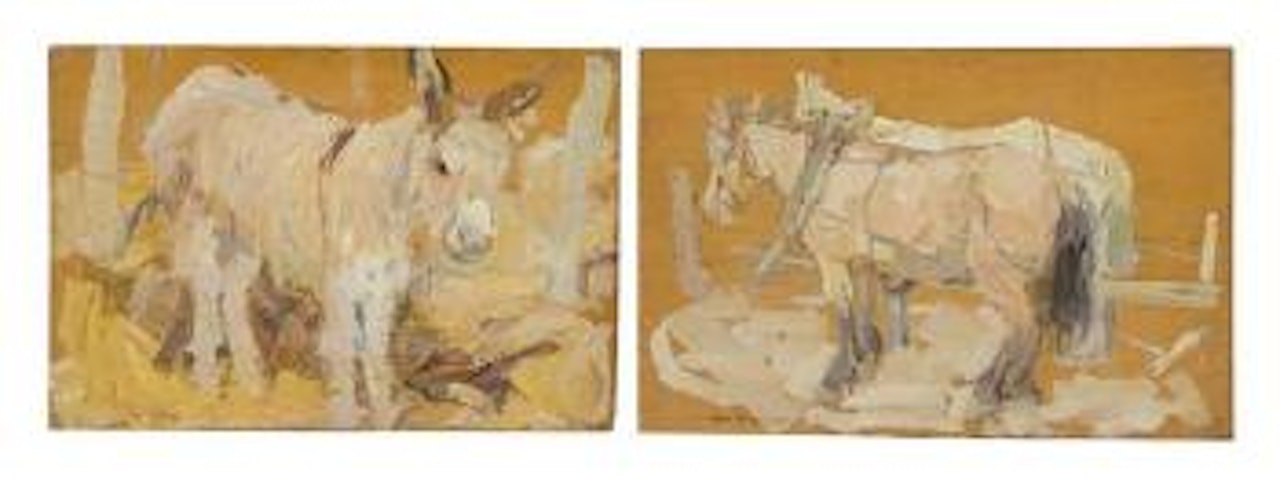 Harnessed horses. Mule by Leon Gaspard