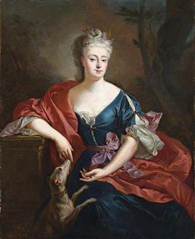Portrait of a lady in a blue silk dress by French School