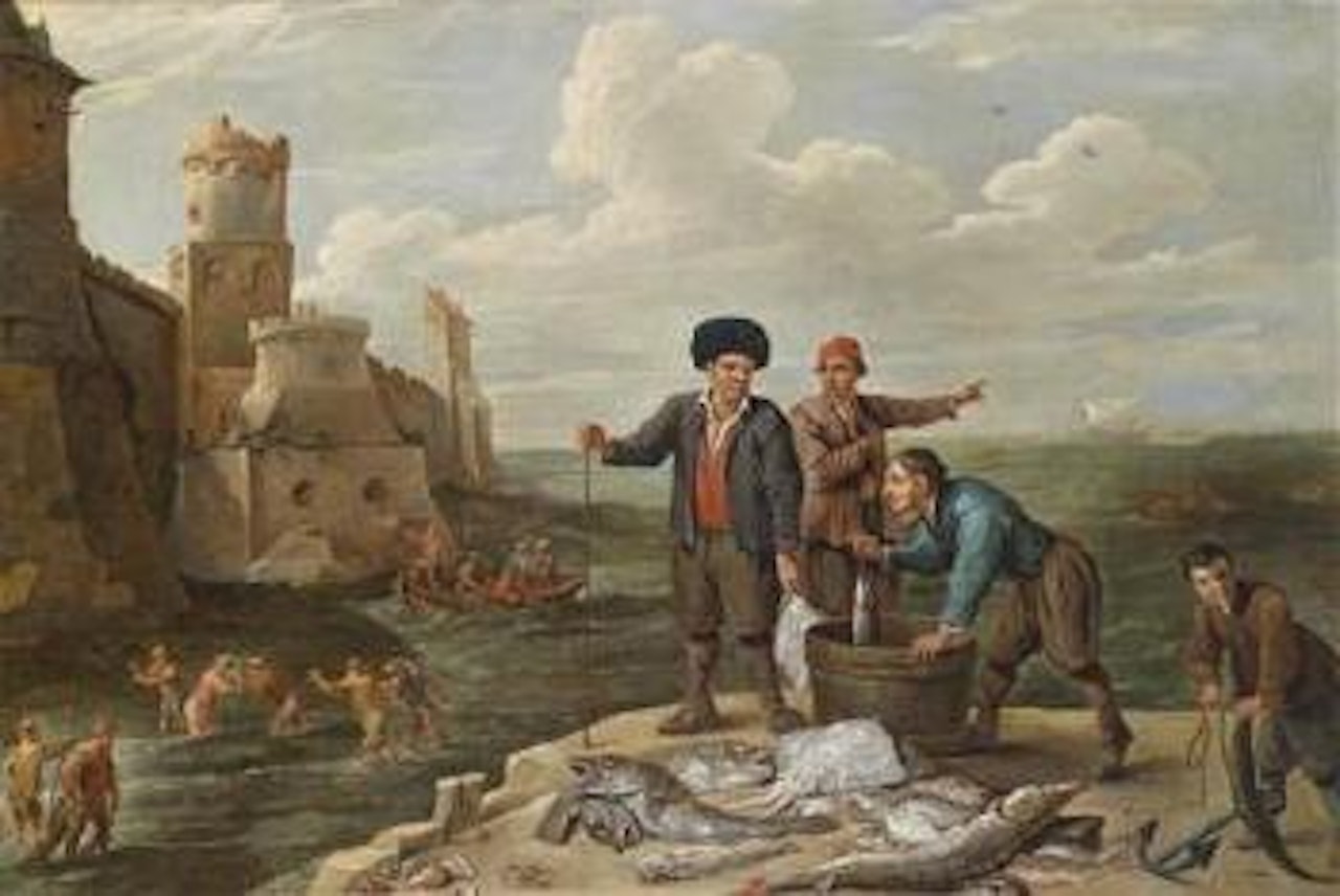 Fischer und Landleute bei der Rückkehr von einem erfolgreichen Fischfang by David Teniers II