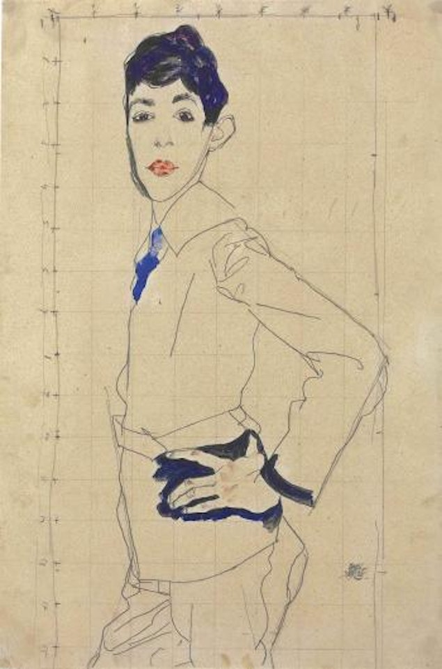 Erich Lederer Standing with Hand on Hip by Egon Schiele
