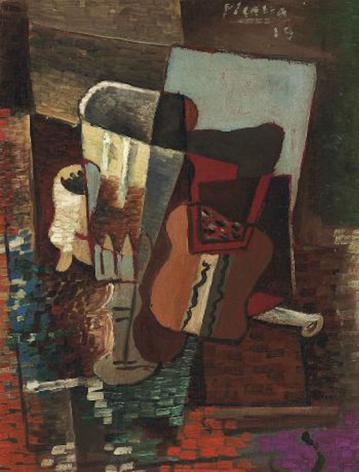 Verre, pipe et paquet de tabac by Pablo Picasso