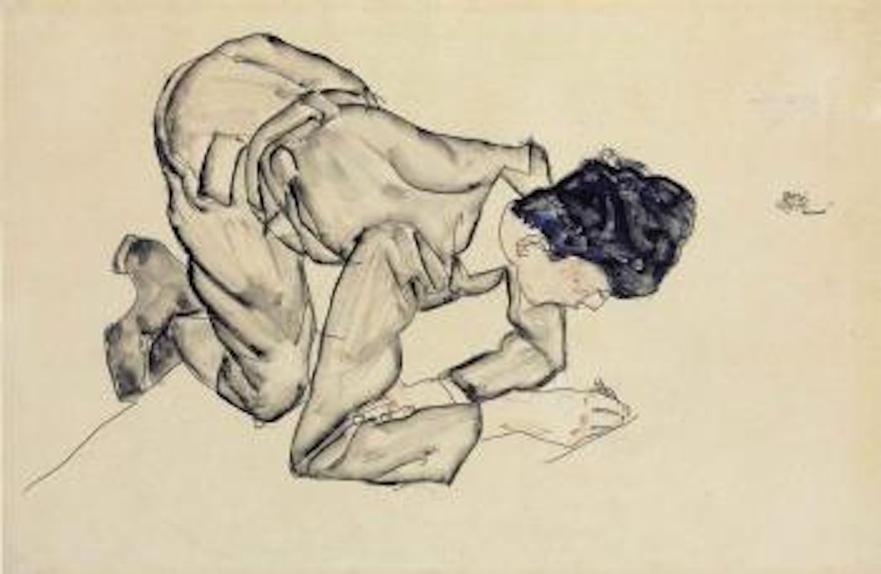 Erich Lederer, Drawing on the Floor (recto); Erich Lederer in Profile, Hand to Head (verso) by Egon Schiele