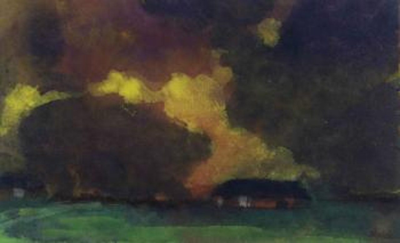 Marschlandschaft und Bauernhof unter hohem Himmel, Seebüll by Emil Nolde