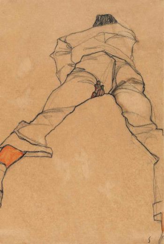 Mann auf dem Bauch liegend by Egon Schiele