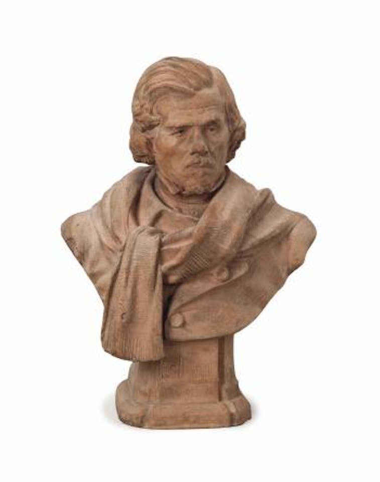 A French Terracotta Bust Of Eugene Delacroix by Albert-Ernest Carrier-Belleuse
