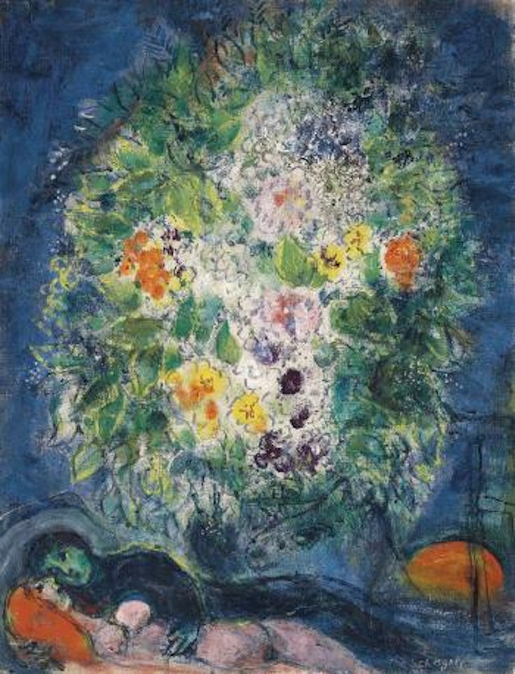 Les amoureux au bouquet by Marc Chagall