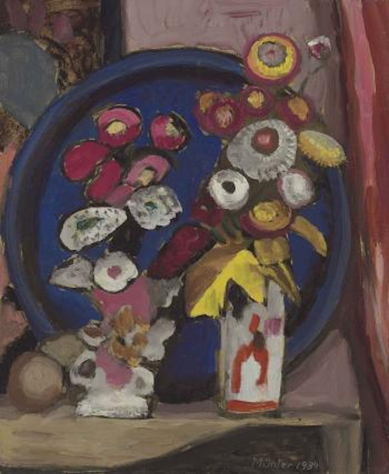 Zwei Sträusse von blauem Tablett by Gabriele Münter