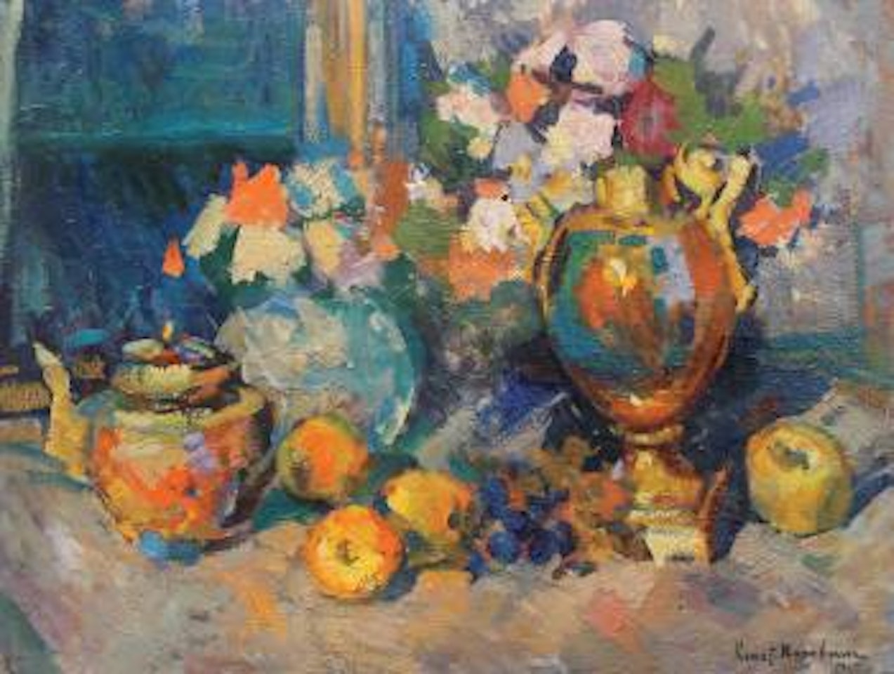 Still life of fruits and flowers by Konstantin Alekseevich Korovin