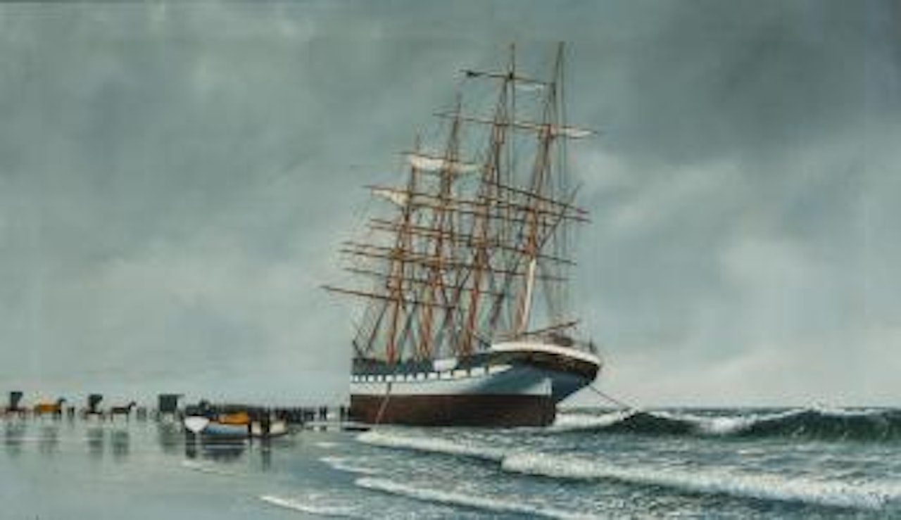 The ship County of Edinburgh stranded on a beach by Antonio Jacobsen