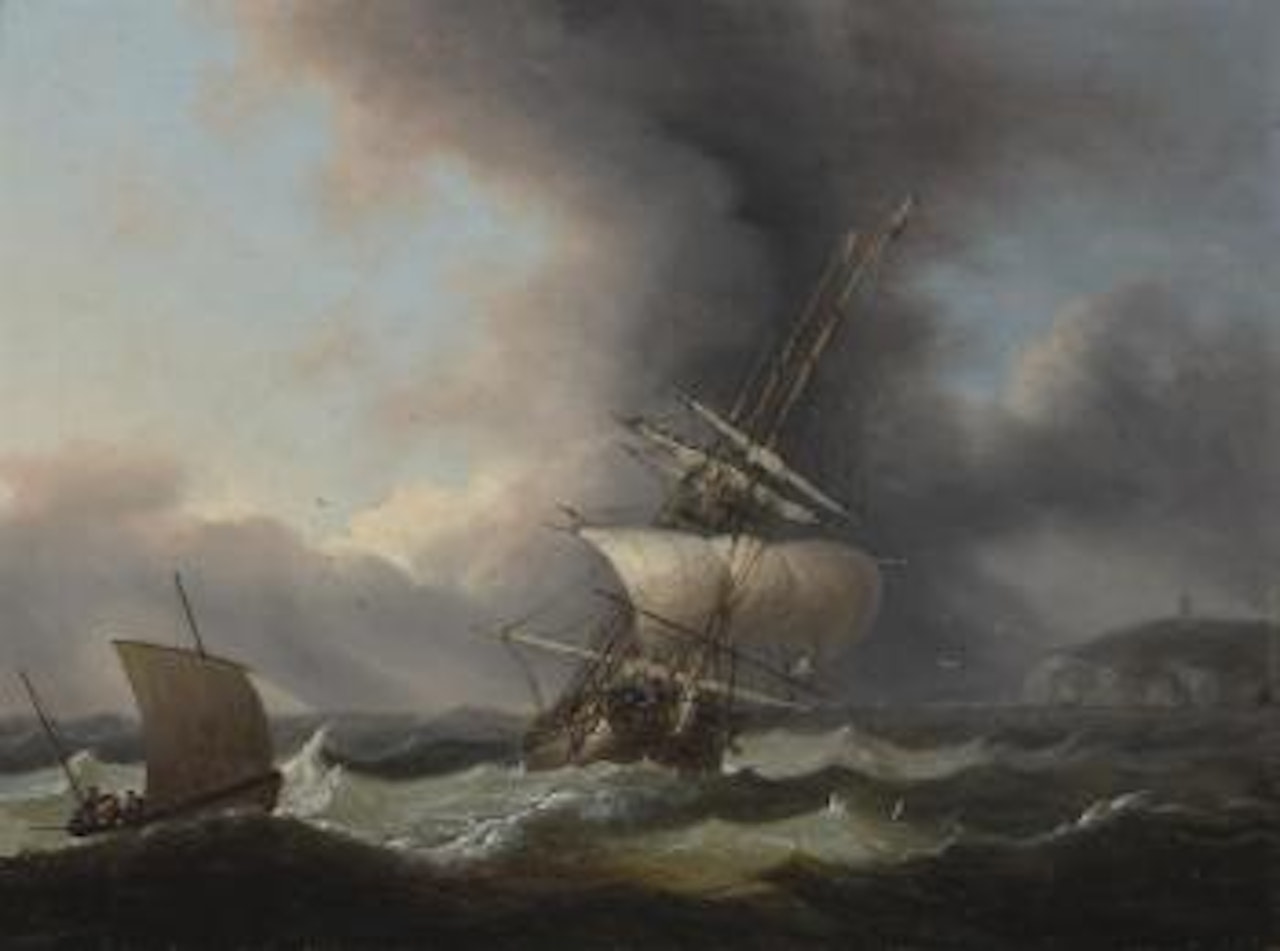 A frigate off the coast by Thomas Luny