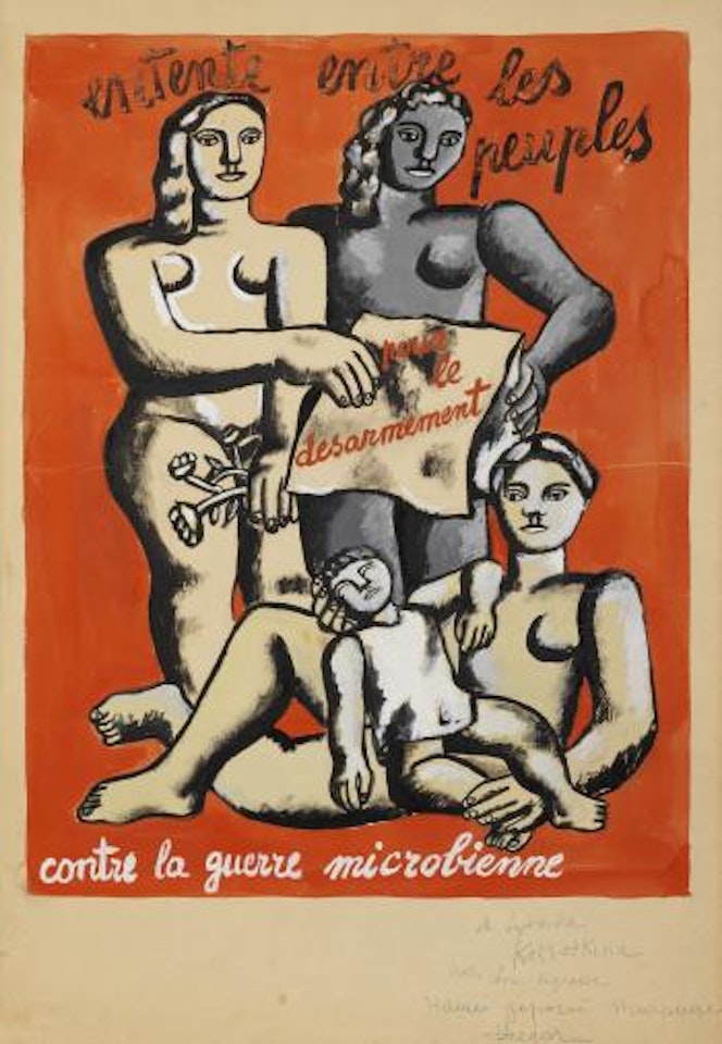 Composition aux quatre figures, affiche pour l'entente entre les peuples pour le désarmement contre la guerre microbienne by Fernand Leger