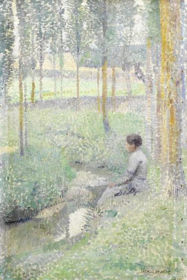 Femme assise au bord d'un ruisseau by Henri Jean Guillaume Martin