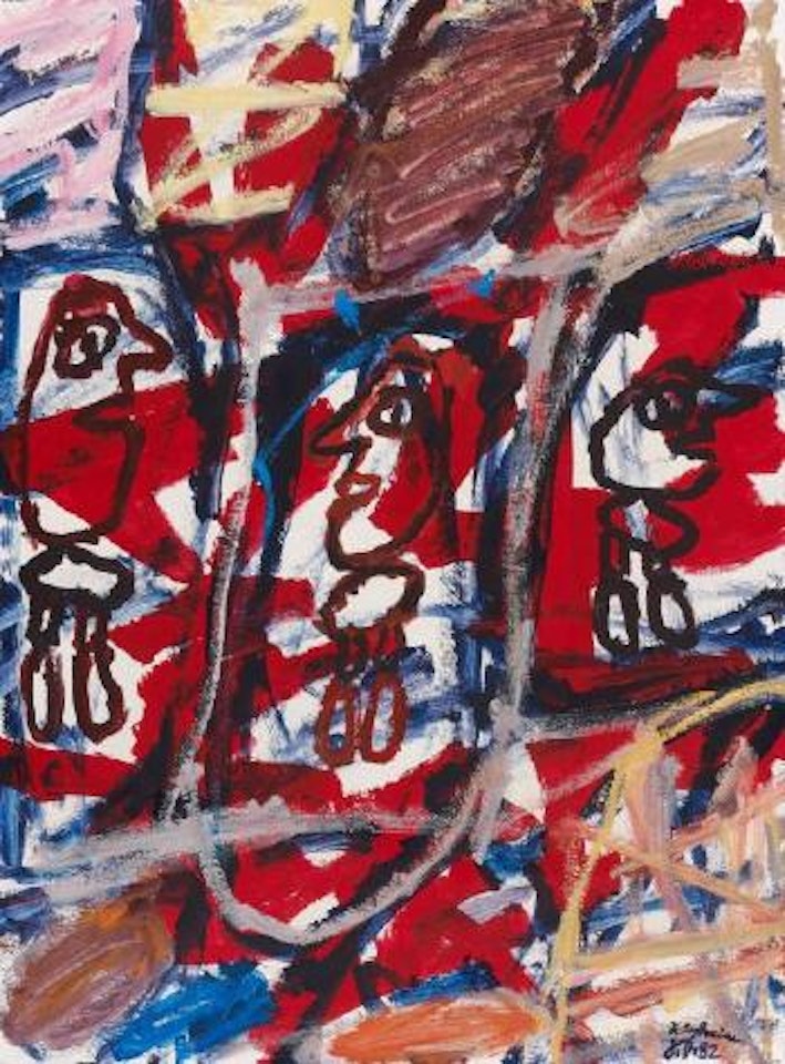 Site avec 3 personnages by Jean Dubuffet