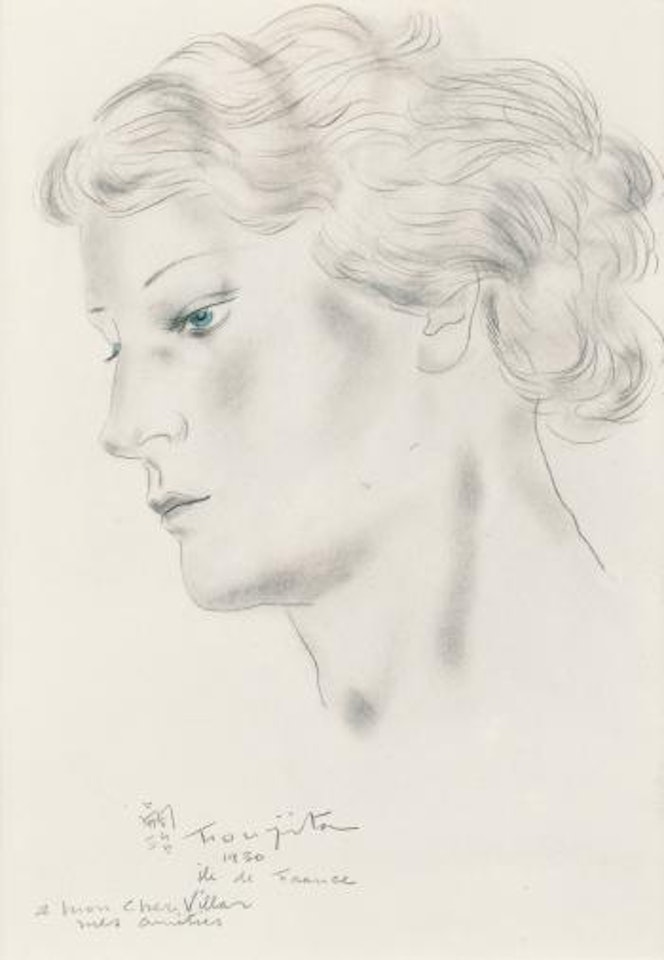 Portrait De Jeune Femme Aux Yeux Bleus by Leonard Tsuguharu Foujita