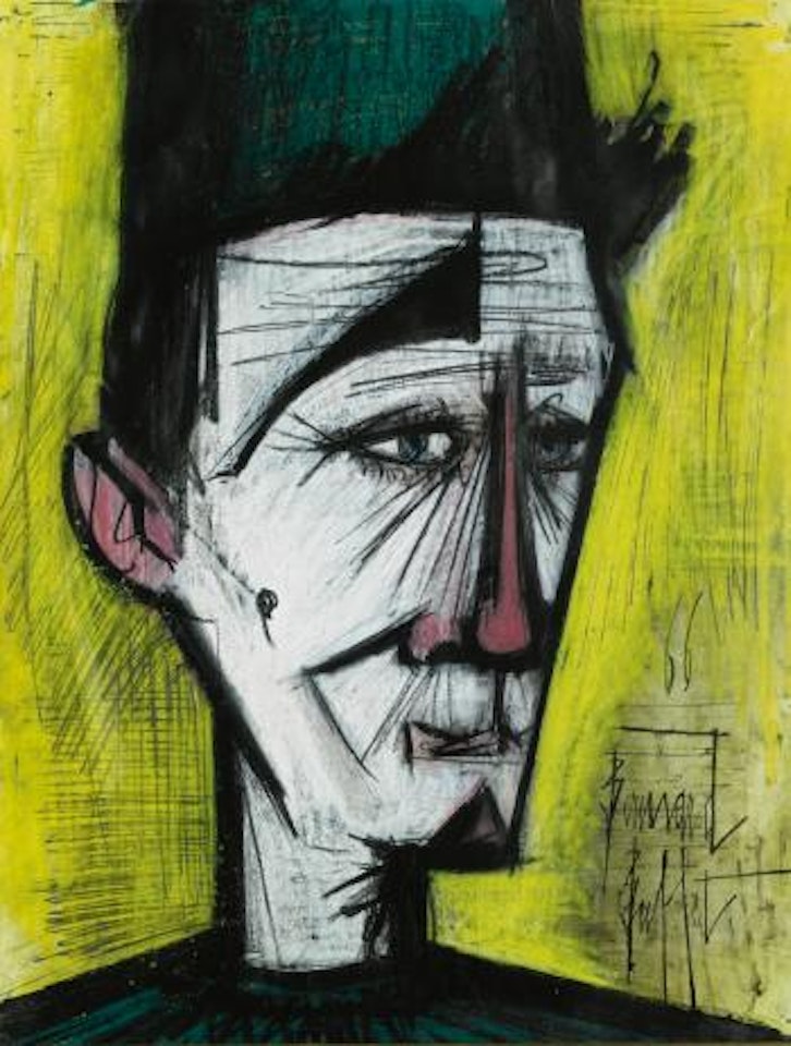 Clown Au Chapeau Vert Sur Fond Jaune by Bernard Buffet