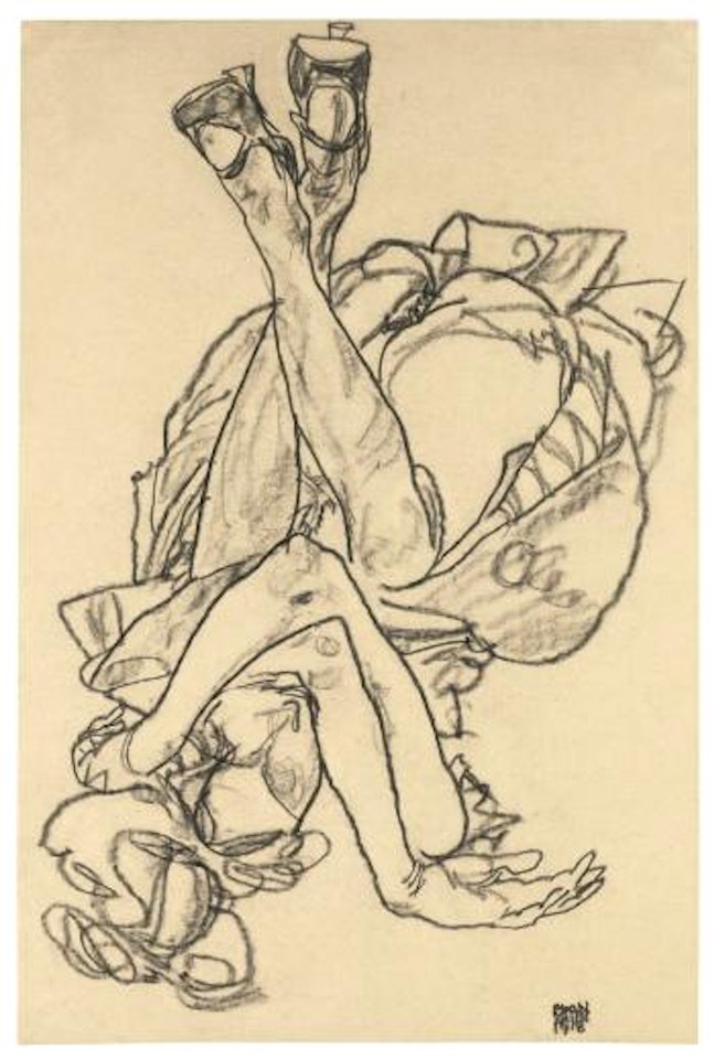 Am Rücken Liegendes Mädchen Mit Überkreuzten Armen Und Beinen (Girl Lying On Her Back With Crossed Arms And Legs) by Egon Schiele