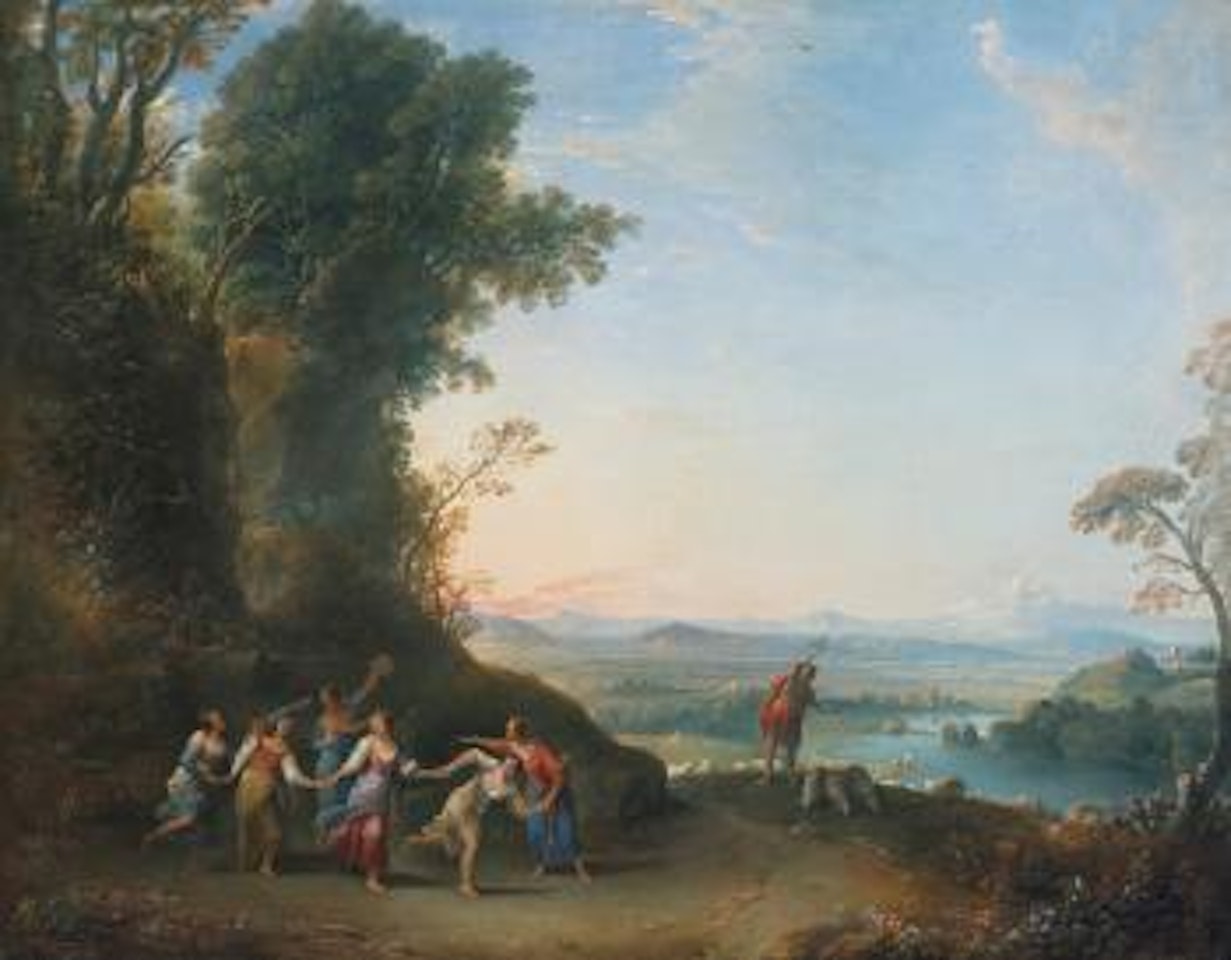 A Pastoral Landscape With Figures Dancing In The Foreground by Roman School
