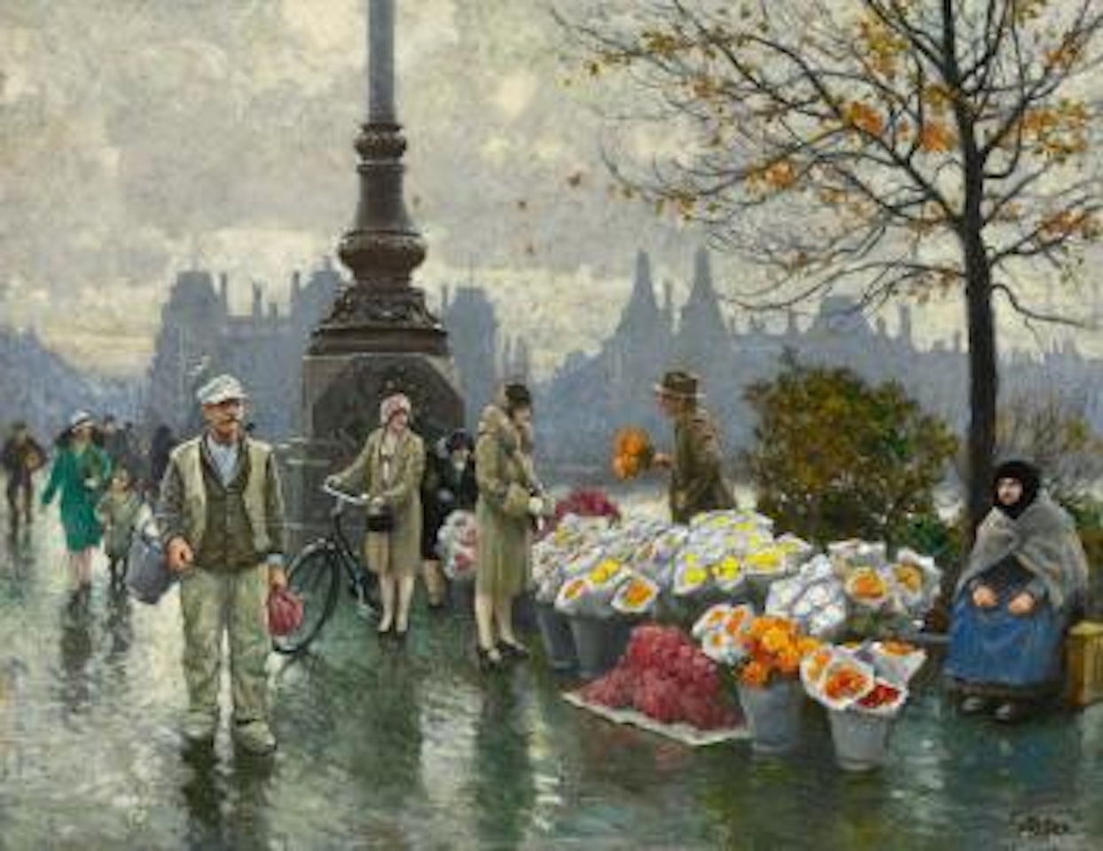 Flowersellers At Dr. Louises Bro (Queen Louise's Bridge) In Copenhagen by Paul Fischer