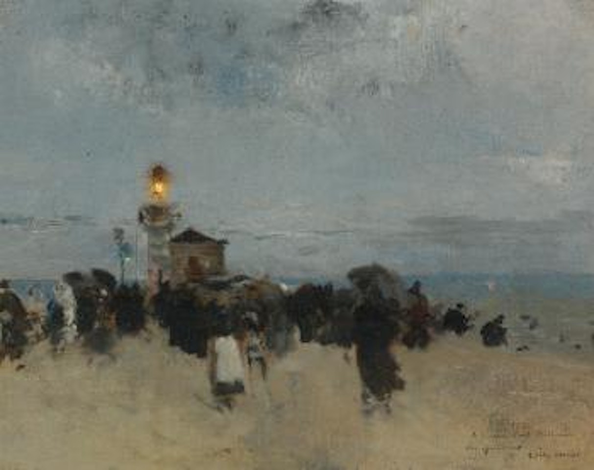 Figures Near a Lighthouse by Luigi Loir